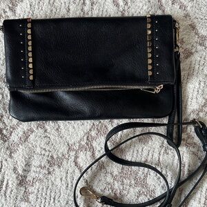 Sole Society Black Leather Clutch with Gold Accents
